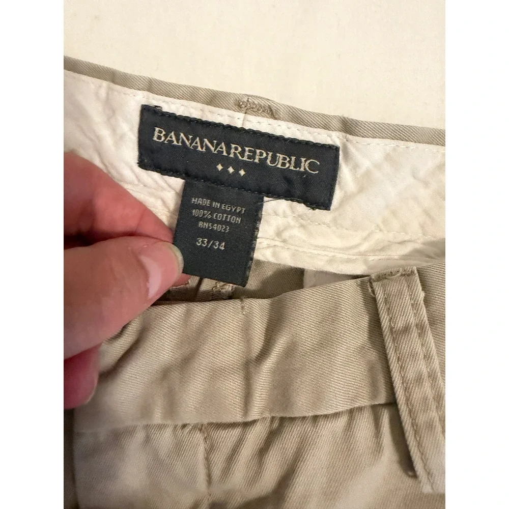 Banana Republic Mens 33x34 Khaki Tan Cotton Chino Pants Straight Leg 467779